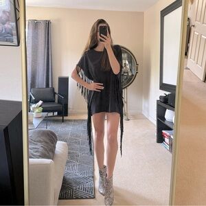 Black fringe Novella Royale backless oversized top/ mini dress